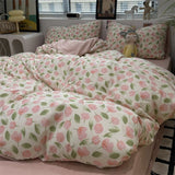 Cifeeo-2025 Spring Bedding Set White Green Bedding Set Floral Ins Duvet Cover with Zipper No Filler Flat Sheet Pillowcase Twin Queen Size Bed Linens