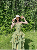 Cifeeo-Christmas Thanksgiving Gift New Year's Eve Dress Irregular Ruffled Suspender Prom Dress Green Long Birthday Dress Christmas Thanksgiving Gift New Year's Eve Dress1628-back to school dress nye outfits 2025