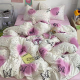 Cifeeo-2025 Spring Bedding Set Floral Korean Style Duvet Cover Set No Filler Pillowcase Flat Sheet Twin Queen Size Boys Grils Romantic Bedding Kit