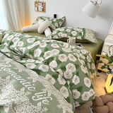 Cifeeo-2025 Spring Bedding Set Ins Floral Bedding Set with Duvet Cover No Filler Green Cream Pillowcase Flat Sheet Kid Adult Single Double Size BedSpread