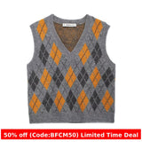 Buycifeeo 1980s fashion trends 2024 Autumn Fashion Diamond Pattern Jacquard Knitted Vest Women's Clothing