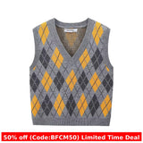 Buycifeeo 1980s fashion trends 2024 Autumn and Winter Preppy Style V-neck Sleeveless Diamond Pattern Jacquard Knitted Vest