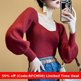 business casual outfits Women's High-Quality Thick French-Style Sweater Top New Retro Lantern Sleeve Slimming Bottoming Sweater