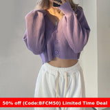 1980s fashion trends Short Knitted Cardigan Women's 2024 Autumn V-neck Solid Color Lantern Sleeve Sweater Women's Coat