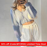 1980s fashion trends Short Knitted Cardigan Women's 2024 Autumn V-neck Solid Color Lantern Sleeve Sweater Women's Coat