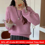 business casual outfits Korean Style Loose plus Size Sweater Women's Pullover round Neck Lazy Style Color Matching Long Sleeve Sweater Autumn and Winter Thickened