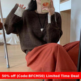 business casual outfits Korean Style Loose plus Size Sweater Women's Pullover round Neck Lazy Style Color Matching Long Sleeve Sweater Autumn and Winter Thickened