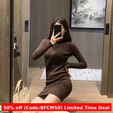 business casual outfits Fashion Collar Knitted Dress Women's Spring-Level Slim-Fit Sweater Bottoming Hip Skirt