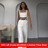 business casual outfits 2024 Summer Solid Color Square Collar Short Strap High Waist Trousers Temperament Suit Women