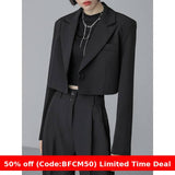 business casual outfits 2024 Spring and Summer Black Suit Short Coat Pants Suit Loose Short Suit Suit Women's Fashion