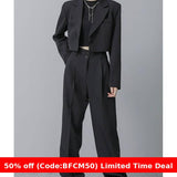 business casual outfits 2024 Spring and Summer Black Suit Short Coat Pants Suit Loose Short Suit Suit Women's Fashion