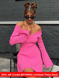 winter outfits men V-neck Long Sleeve Sexy Dress Knitted Skirt Autumn and Winter Short Skirt Bottoming A- line Ruffled Sweater Dress