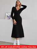 winter outfits men Waist V-neck Dress High Waist Knitted Dress