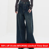 winter outfits men American-Style Retro Dark Straight Jeans Women's Spring plus Size Chubby Girl Loose Wide-Leg Trousers