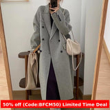 winter outfits men Double-Sided Cashmere Coat Long Loose Suit Collar over the Knee Woolen Coat High-Grade