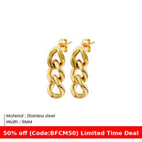 Cifeeoshop Christmas gifts idea Christmas College Party Outfit Winter outfits Cyber Monday 2024 Punk Cuban Chain Personality Fashion Women Earrings Gold Plated Stud Earrings Stainless Steel Jewelry Earrings Batch