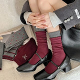 Cifeeo-5 Pair Socks Women Ankora Red Tube Designer Socks Cotton Stripe Lovers Harajuku Kawaii Bowknot Gray Spot Women Socks