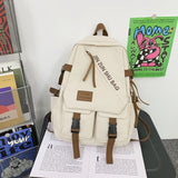 Cifeeo-back to school gifts Men and Women Multiple Pockets Nylon Backpack Female Letter Printing Travel Bag Girl Fashion Chain Schoolbag for Student Bookbag