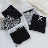 Cifeeo-5 Pcs Female Underwear for Women Lace Black Panties Korean Mid Rise Pack Set Lingerie Schoolgirl 2024 Cute Bow Summer Briefs New