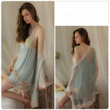 Cifeeo-French Romantic and Sexy Plus Size Lingerie Butterfly Suspender Nightgown Lace Up Outer Robe Pajama Home Suit Set  Sleepwear