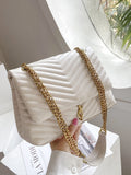 CIFEEO - Minimalist Metal Decor Chevron Flap Square Bag  - Women Shoulder Bags