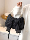 CIFEEO - Minimalist Faux Pearl & Bow Decor Baguette Bag  - Women Shoulder Bags