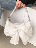 CIFEEO - Minimalist Faux Pearl & Bow Decor Baguette Bag  - Women Shoulder Bags