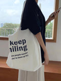 CIFEEO - Slogan Graphic Raw Trim Bucket Bag  - Women Shoulder Bags