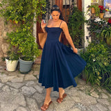 Cifeeo-Summer Elegant Midi A Line Dress Lovely V Neck Spagehetti Strap Holiday Party Dress Casual Women New Arrivals 2025