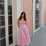 Cifeeo-Summer Elegant Midi A Line Dress Lovely V Neck Spagehetti Strap Holiday Party Dress Casual Women New Arrivals 2025