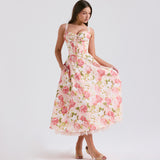 Cifeeo-Elegant Summer Midi Dress 2025 New Arrivals Floral Print Holiday Flare Party Dress Casual Women Dress Wholesale