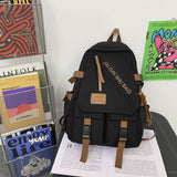 Cifeeo-back to school gifts Men and Women Multiple Pockets Nylon Backpack Female Letter Printing Travel Bag Girl Fashion Chain Schoolbag for Student Bookbag