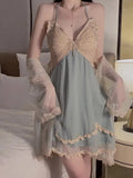 Cifeeo-French Romantic and Sexy Plus Size Lingerie Butterfly Suspender Nightgown Lace Up Outer Robe Pajama Home Suit Set  Sleepwear