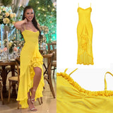 Cifeeo-Summer Birthday Party Dresses 2025 Irregular Ruffle Elegant Mesh Dress Yellow Long Dresses for Women