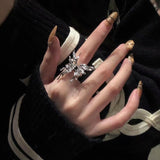 Cifeeo-Vintage Jewelry Y2K Style 1PC Vintage Black Big Cross Open Ring For Women Party Jewelry Men Trendy Gothic Metal Color Finger Ring