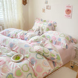 Cifeeo-2025 Spring Bedding Set Cute Floral Duvet Cover Set Ins Korean Style with Flat Sheet Pillowcase No filler Washed Cotton Queen Double Home Bed Linens