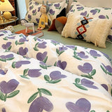 Cifeeo-2025 Spring Bedding Set Ins Floral Bedding Set with Duvet Cover No Filler Green Cream Pillowcase Flat Sheet Kid Adult Single Double Size BedSpread