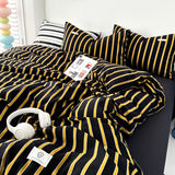 Cifeeo-Ins Yellow Stripe Bedding Duvet Cover Set with Pillowcase bed sheet Single Full Size Bed Linen Duvet Cover Set Queen/King Double