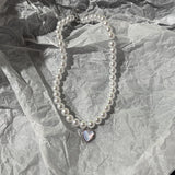 Cifeeo-Vintage Jewelry Y2K Style Kpop Vintage Love Heart Pendant Choker Necklace For Women Zircon Pearl Chain Party Aesthetic Jewelry Christmas Gift Hot Sale