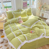 Cifeeo-2025 Spring Bedding Set Kawaii Korean Bedding Sets No Filling Ins Princess Style Lace Bow Duvet Cover Fitted Sheet Girl Woman Home Bedroom Bed Linens