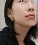 CIFEEO- 2024 New Yellow Sterling Silver Overgild Zircon Enamel Sunflower Stud Earrings DF1006