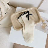 Cifeeo-4 Pair Japanese Socks Women JK Sweet Bowknot Tied Middle Socks Tube Heel Bow Casual Black White Pile Girls Sports Cotton Socks