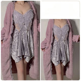 Cifeeo-Butterfly Mesh Pajama Woman Winter Comfortable Outer Robe Women's Pajamas Set Soft Velvet Underwear Hot Women's Night Shirts