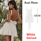 Cifeeo-Summer Mini Backless A Line Dress Sexy White Big Bow Dress Casual Women Birthday Holiday Dress New Arrivals