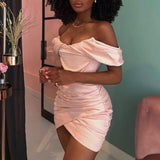 Cifeeo-High Quality Bodycon Satin Dress Pink Women Party Dress Mini 2021 New Double Layer Summer Dress Celebrity Evening Club Dress
