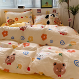 Cifeeo-2025 Spring Bedding Set Kawaii Bear Duvet Cover Set Boys Girl Fashion No Filler Single Full Size Flat Sheet Pillowcase Bedspread Soft Home Textile