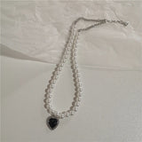 Cifeeo-Vintage Jewelry Y2K Style Kpop Vintage Love Heart Pendant Choker Necklace For Women Zircon Pearl Chain Party Aesthetic Jewelry Christmas Gift Hot Sale