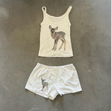 Cifeeo-Vintage Cute deer pattern print streetwear casual hip-hop punk rock women's sleeveless camisole summer Y2K vintage eom girls slim shorts