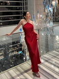 Cifeeo-2025 Halter Long Dresses for Women Backless Satin Dress Woman Sexy Midi Dresses Elegant Evening Party Dress