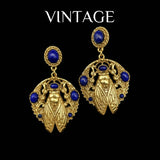 Cifeeo-vintage Valentines Gift European and American Fashion Trends, Retro Art, Natural Lapis Lazuli Inlaid with Cute Insect Shaped Versatile Earrings-Mom's Gift